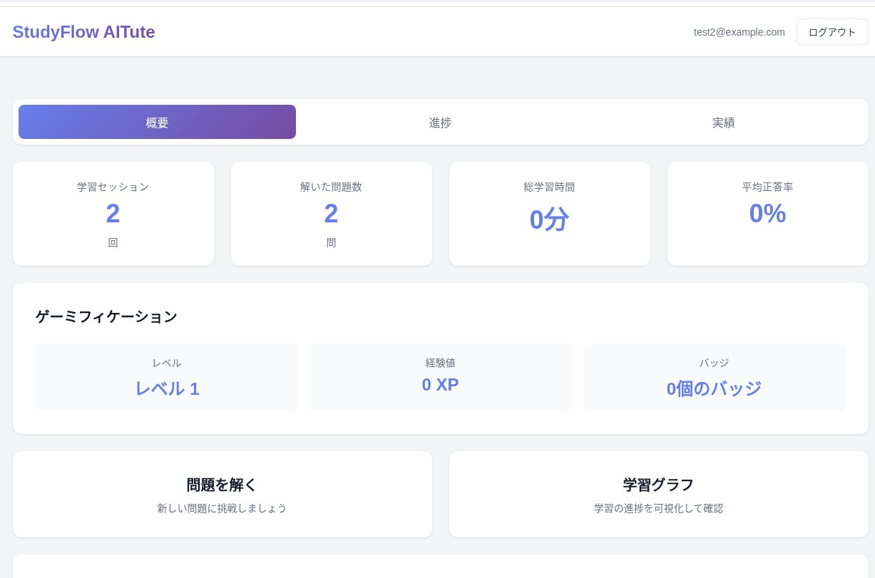 StudyFlow AITute ダッシュボード画面